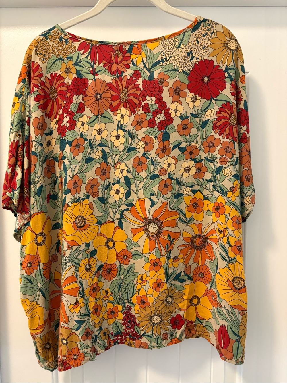 Natural Life Floral V-Neck Blouse Size Medium Oversized Bohemian Top - Picture 4 of 4